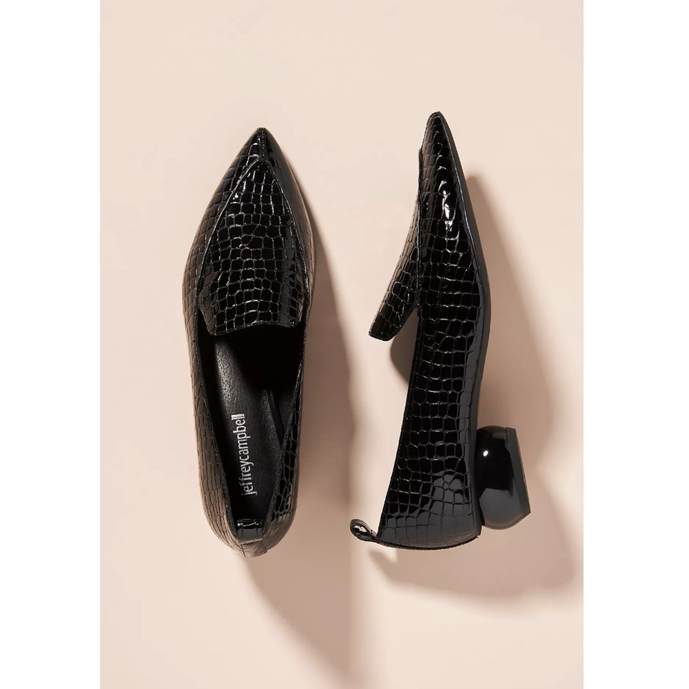 Jeffrey Campbell Black Croc-Embossed Pointed Toe Loafers
